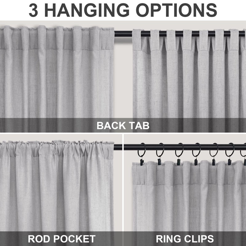 DANCURTON Grey Linen Curtains 84 Inch Length for Living Room 2 Panels Back Tab Pocket Modern Farmhouse Light Filtering Semi Sheer Cotton Textured Silver Dove Gray Curtains for Bedroom 7 FT Long 52x84 - Image 4