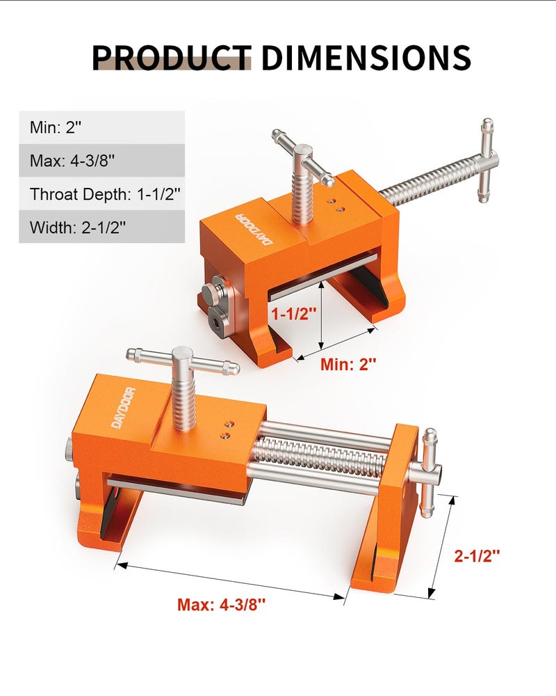 DAYDOOR Professional Cabinet Clamps 2 Pack, Heavy-Duty Cast Steel, Integrated Drill Guide & EVA Protection, Face Frame Alignment Tool for Cabinet Installation & Woodworking, Orange - Image 4