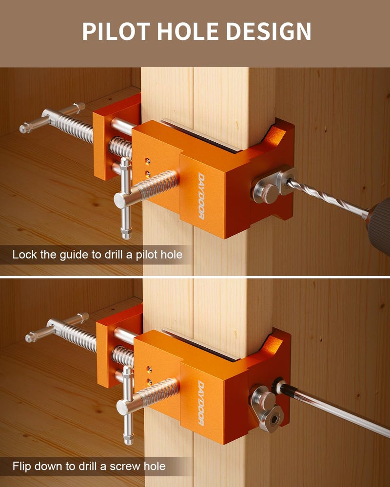DAYDOOR Professional Cabinet Clamps 2 Pack, Heavy-Duty Cast Steel, Integrated Drill Guide & EVA Protection, Face Frame Alignment Tool for Cabinet Installation & Woodworking, Orange - Image 5