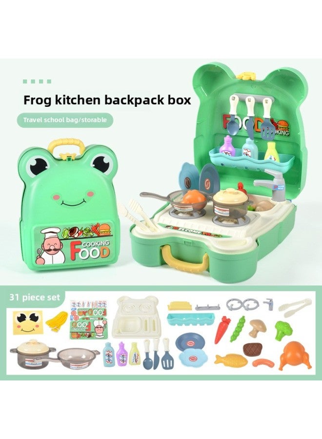 Little Frog Backpack Children's Kitchen Toy Girls Dessert Ice Cream Set Toy Men's Suitcase-Color:Pink - Image 2