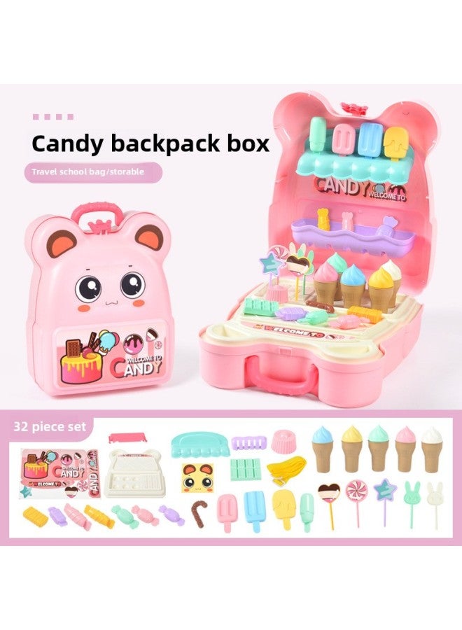 Little Frog Backpack Children's Kitchen Toy Girls Dessert Ice Cream Set Toy Men's Suitcase-Color:Pink - Image 1