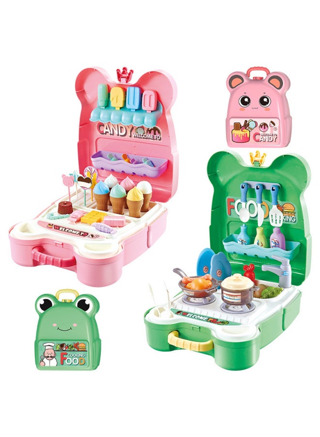 Little Frog Backpack Children's Kitchen Toy Girls Dessert Ice Cream Set Toy Men's Suitcase-Color:Pink - Image 3