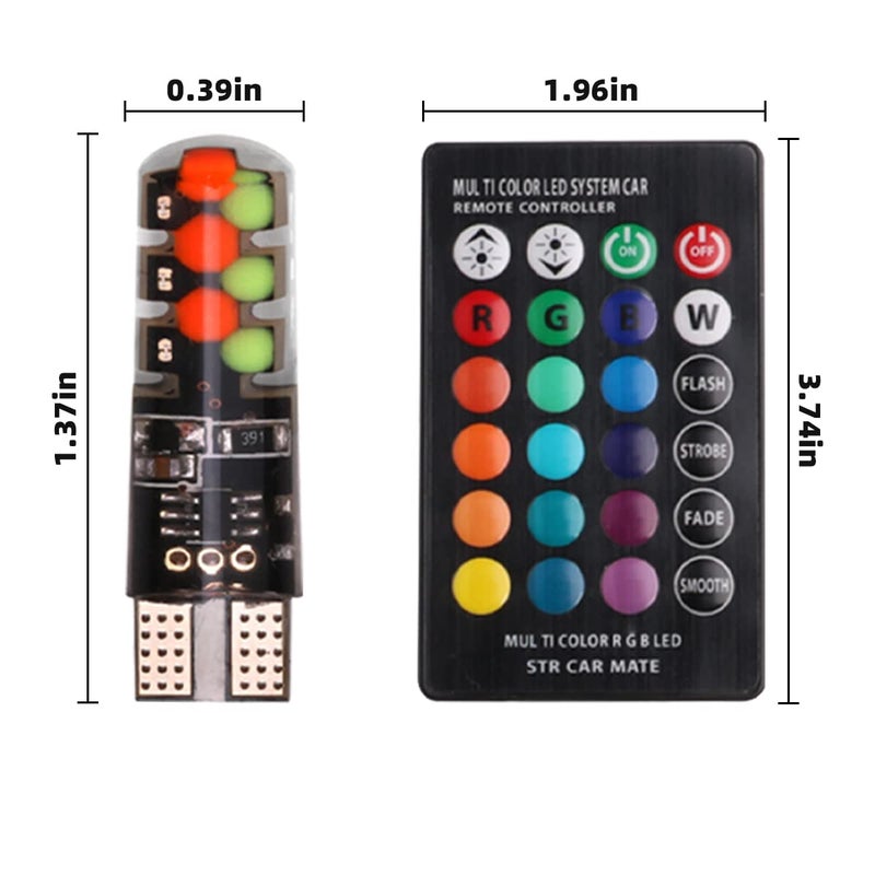 HIPOPY Car T10 RGB LED Bulb Width Light with Remote Control, 2pcs Multi Mode Auto Replacement Strobe Light, COB Wedge for Interior Map Dome Door License Plate Light Reading Trunk Lights - Image 2