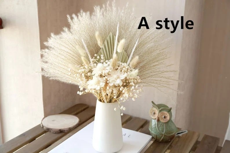 Bluejw Dried Pampas Grass Bouquet - Natural Dried Flowers Wedding Boho Decor, Dried Plants for Home Decoration & Vase Fillers - Image 1