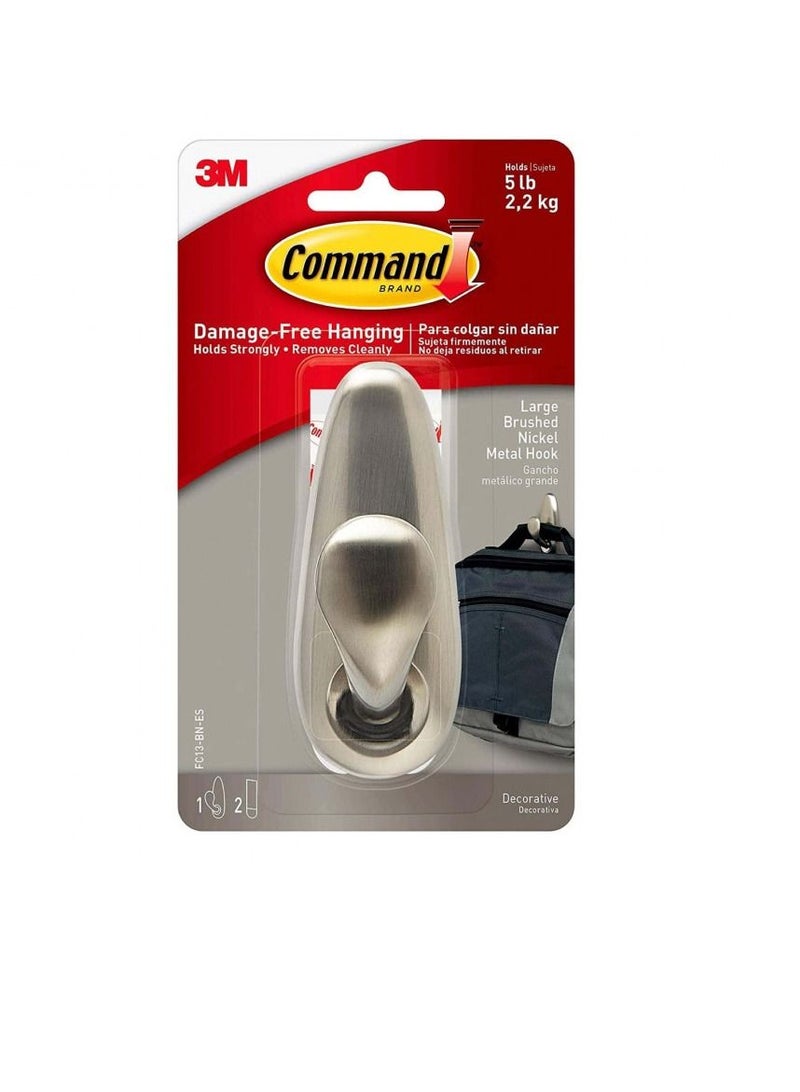 3M Big Metallic Hook, Brushed Nickel, Forever Classic  - Image 1
