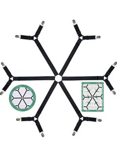 Generic Bed Sheet Holder Straps Adjustable Premium Fitted Suspenders with 6 Way Cross Elastic Bands and Corner Clips for Bedding Mattress Fasteners Black  - Image 1