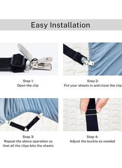Generic Bed Sheet Holder Straps Adjustable Premium Fitted Suspenders with 6 Way Cross Elastic Bands and Corner Clips for Bedding Mattress Fasteners Black  - Image 2