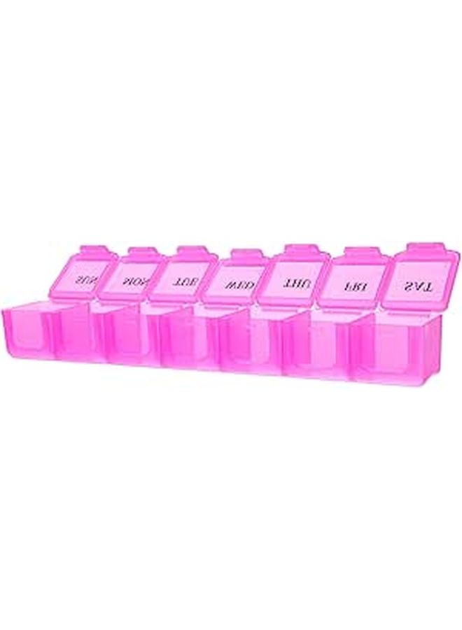Pink 7 Day Weekly Pill Organizer Case with Compartments for Travel Medicine - Image 1