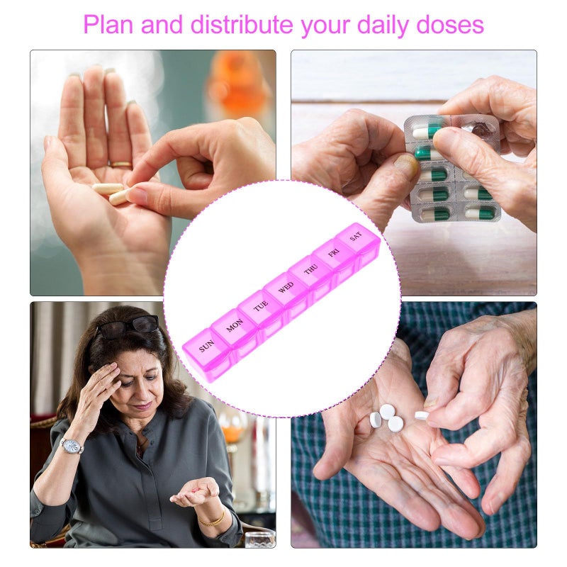 Pink 7 Day Weekly Pill Organizer Case with Compartments for Travel Medicine - Image 4
