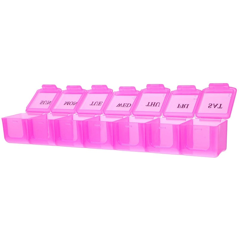 Pink 7 Day Weekly Pill Organizer Case with Compartments for Travel Medicine - Image 2