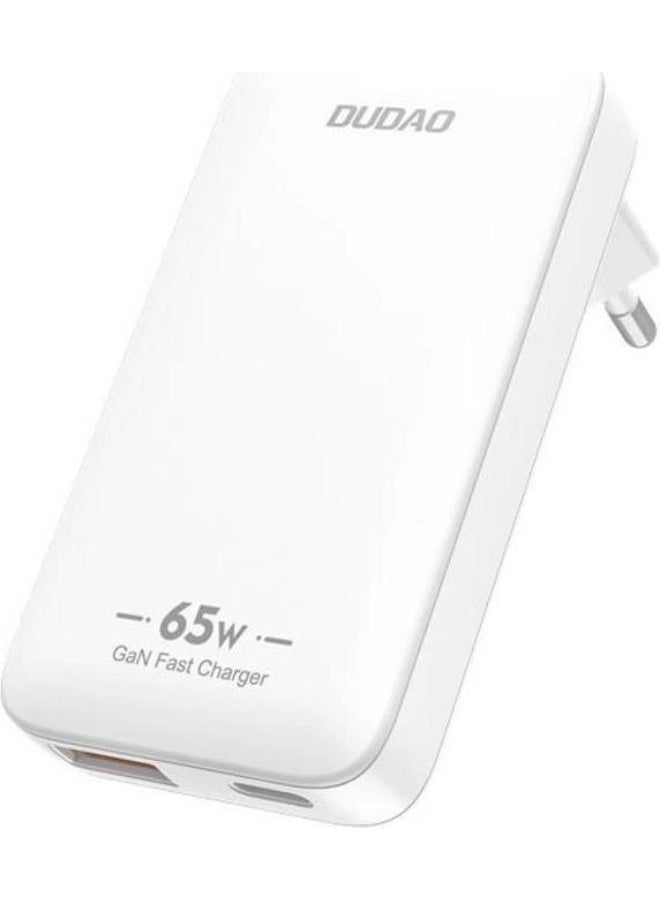 دوداو شاحن حائط Dudao GaN A65Q 65W USB-A / USB-C PD فائق النحافة - أبيض - Image 1