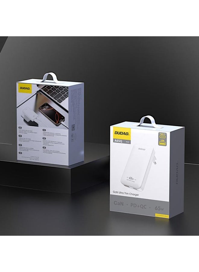 دوداو شاحن حائط Dudao GaN A65Q 65W USB-A / USB-C PD فائق النحافة - أبيض - Image 3