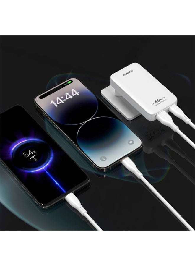 دوداو شاحن حائط Dudao GaN A65Q 65W USB-A / USB-C PD فائق النحافة - أبيض - Image 2