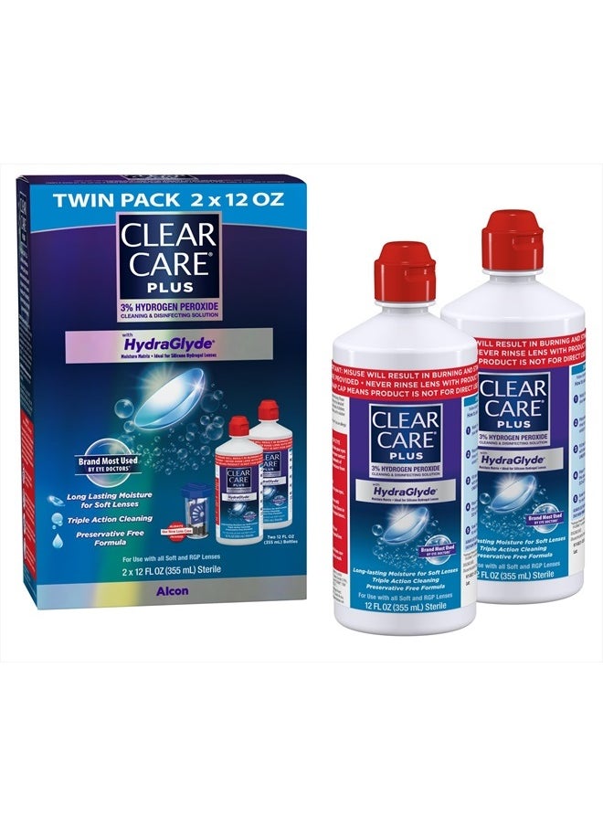 Clear Care Plus Cleaning Solution with Lens Case, Twin Pack, Multi, 12 Oz, Pack of 2  - Image 1