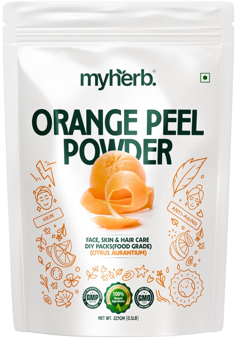 MYHERB 100% Pure Natural Organic Orange Peel Powder (Citrus Aurantium) || 227 Gm/0.5 Lbs || Ayurvedic Formula || Vitamic C || For Face, Skin Whitening & Hair Care || (Santra Chilka Powder) - Image 1