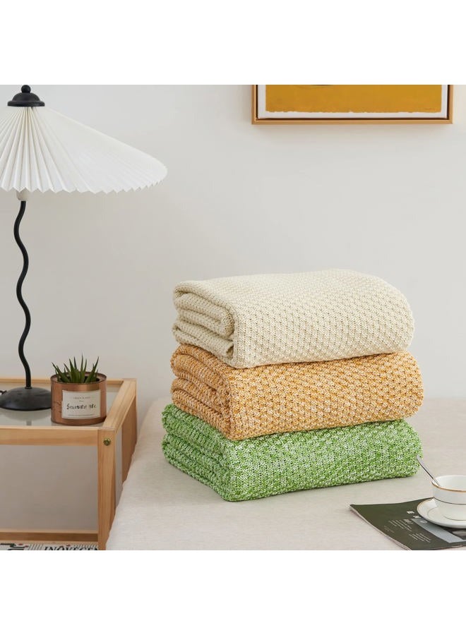 Longhui bedding Cream Knitted Throw Blanket for Couch, Soft, Cozy Machine Washable 100% Cotton Sofa Knit Blankets, Heavy 3.0lb Weight, 51 x 63 Inches, Beige Color - Image 5
