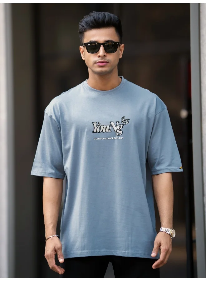 Maniac Maniac Mens Printed Round Neck Half Sleeve Light Grey Cotton T-Shirt