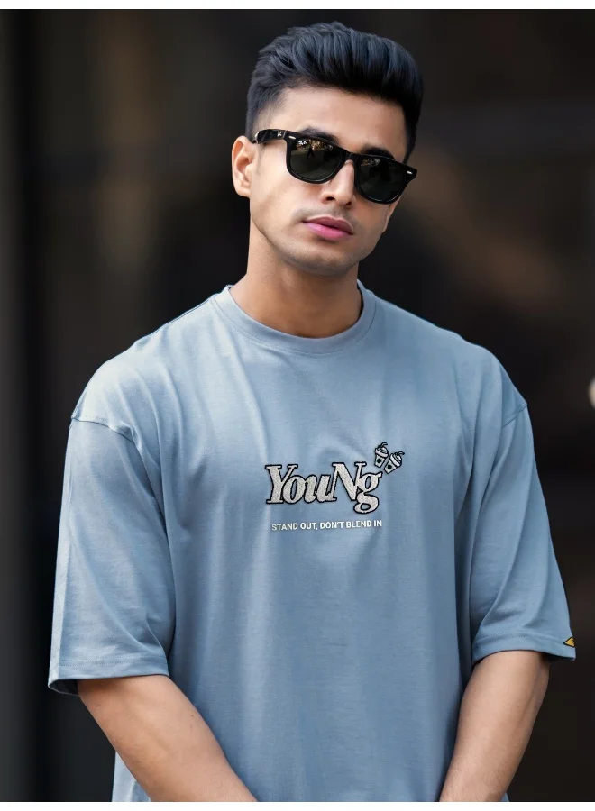 Maniac Maniac Mens Printed Round Neck Half Sleeve Light Grey Cotton T-Shirt