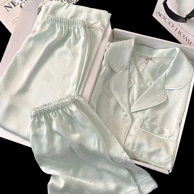 Ice Silk Pajama Set for Women Summer 2026 New Hello Kitty Short Sleeve 3-Piece - Image 3