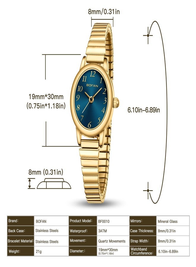 BOFAN Small Gold Watches for Women Easy Read Ladies Quartz Wrist Watch with Stainless Steel Expansion Band,Waterproof., Blue-Gold, 6.10in-6.89in, Classic - Image 4