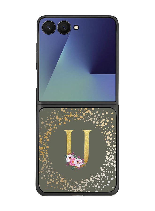 Stylizedd For Samsung Galaxy Z Flip7 Case,Slim fit Camera Protection, Shockproof Thin Phone cover  - Custom Monogram Floral - U  (Olive Green )