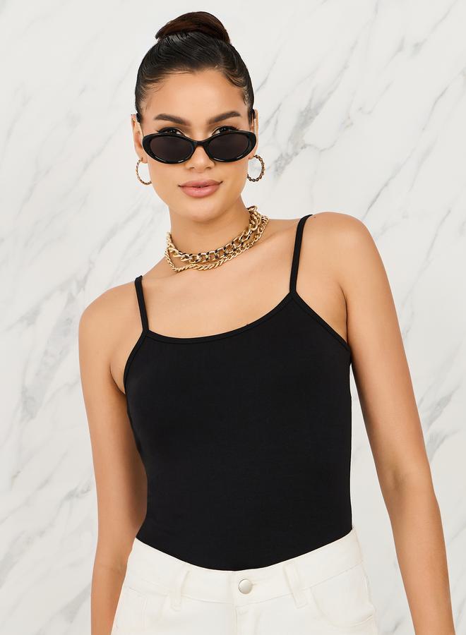 Styli Fitted Solid Scoop Neck Strappy Tank  - Image 1