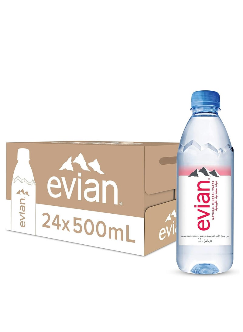 Evian Mineral Water, Naturally Filtered Drinking Water, 500ml Bottled Water Crafted by Nature, Case of 24 x 500 - Image 1