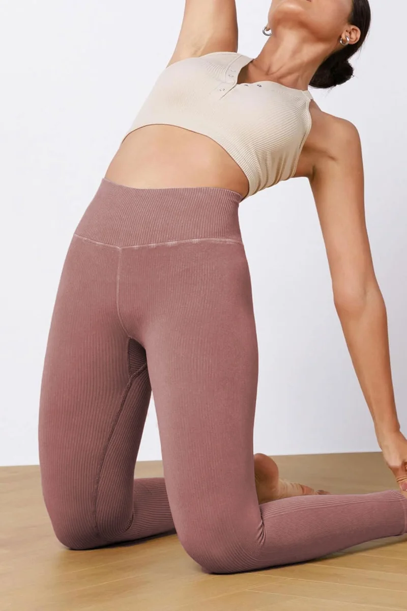 هيبسين راكيب Competing All Women's High Waist Ribbed Flexible Sports Tights 4117