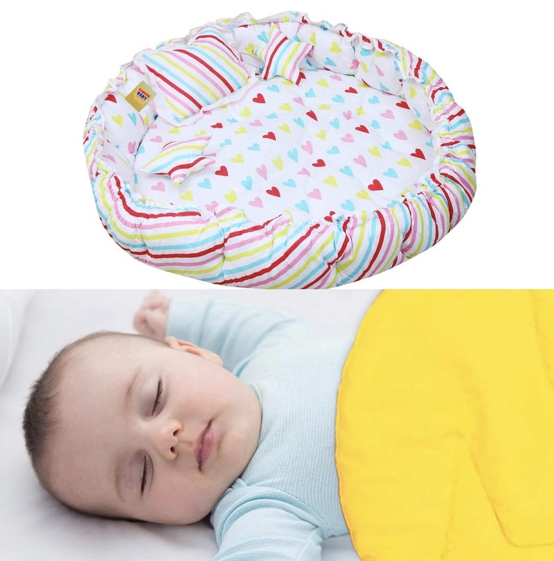 Fareto Baby Super Soft Reversible Nest Cum Bed & Reversible Blanket Cum Comforter(0-2 Years) (Circle White & Yellow) - Image 1