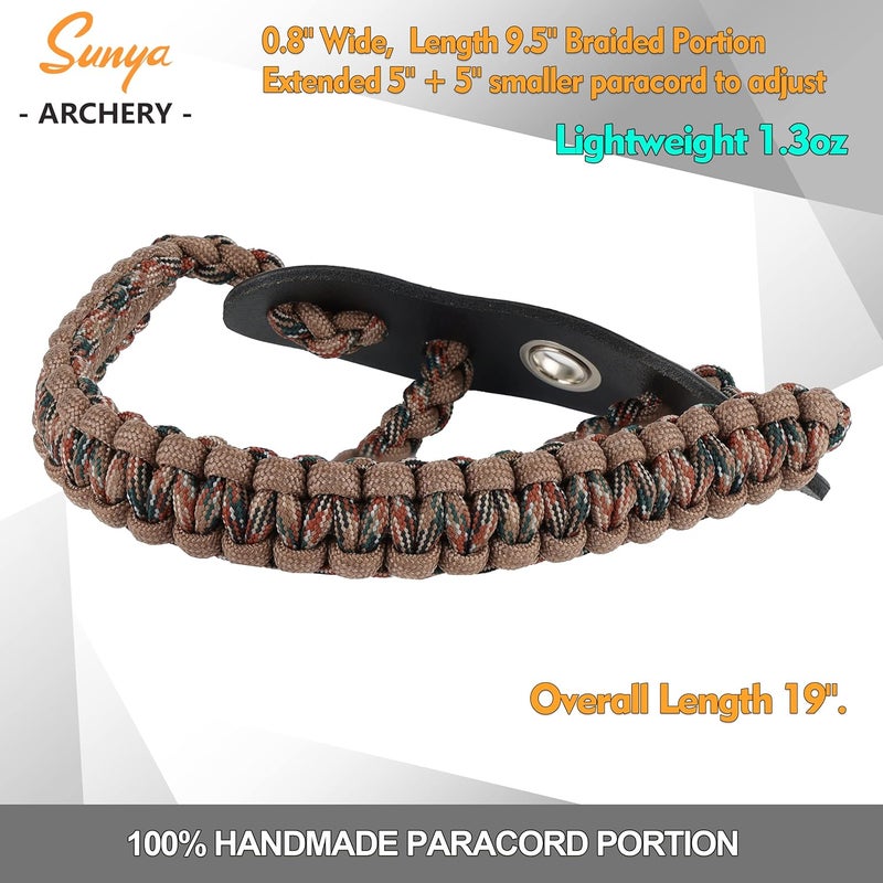 Sunya Archery Bow Wrist Sling, 550 Paracord Strap Comfortable on Hand.100% Full Grain Leather Yoke, Multiple Camo Colors.Fit Compound Bow Stabilizer & Recurve. - Image 3