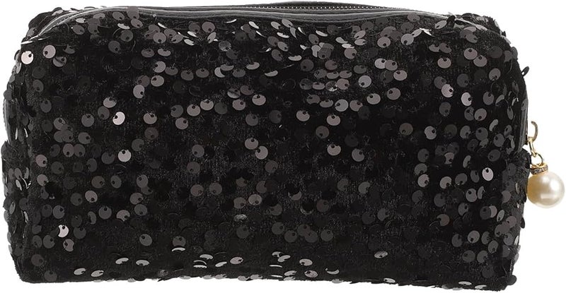 Large Capacity Square Sequin Makeup Bag Black Zipper Cosmetic Organizer Travel Toiletry Storage - Image 1