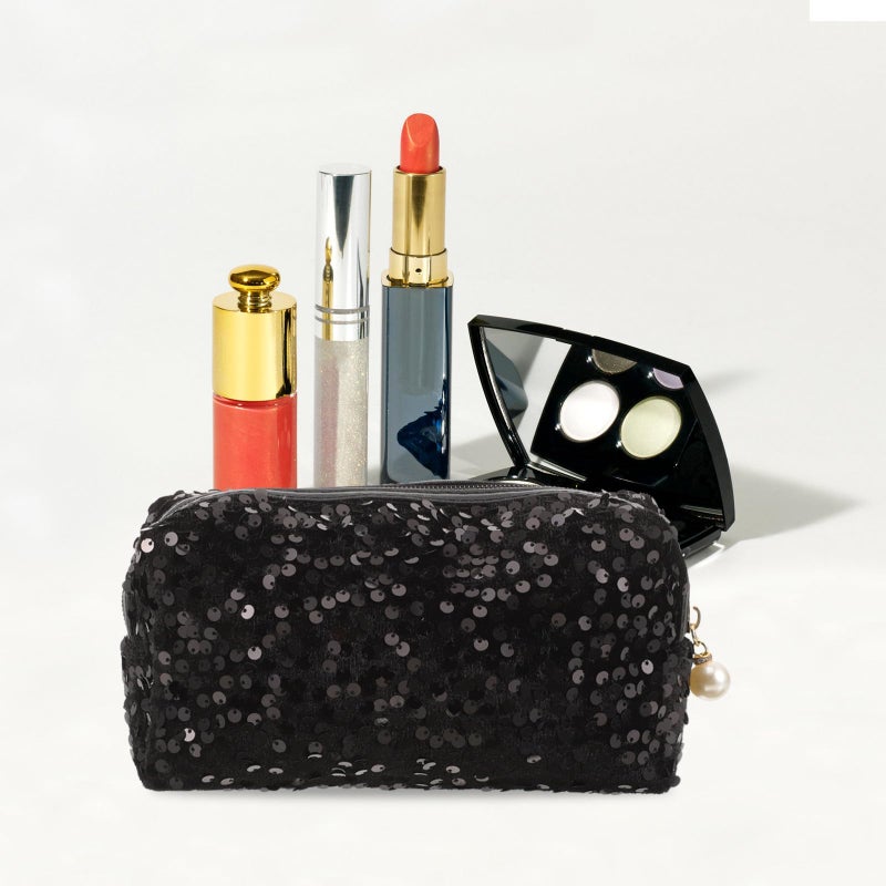 Large Capacity Square Sequin Makeup Bag Black Zipper Cosmetic Organizer Travel Toiletry Storage - Image 5