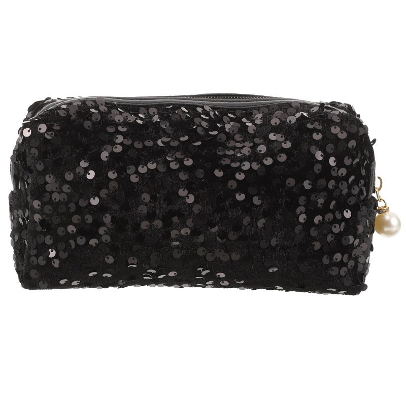 Large Capacity Square Sequin Makeup Bag Black Zipper Cosmetic Organizer Travel Toiletry Storage - Image 2
