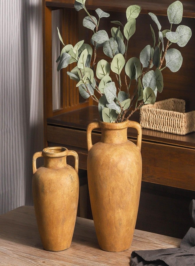 Lyeec Large Ceramic Vase with 2 Handles, 11.41 inch Terracotta Rustic Farmhouse Vase for Home Decor, Wide Mouth, Living Room Shelf Decor, Enterway, Wedding, Table Decoration - Image 5