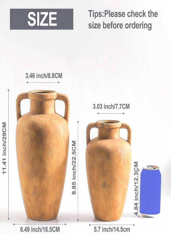 Lyeec Large Ceramic Vase with 2 Handles, 11.41 inch Terracotta Rustic Farmhouse Vase for Home Decor, Wide Mouth, Living Room Shelf Decor, Enterway, Wedding, Table Decoration - Image 3