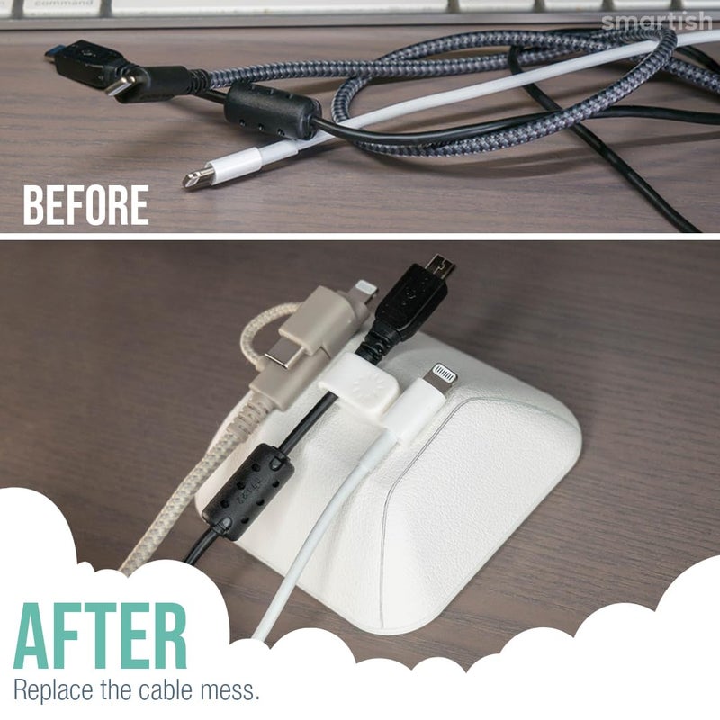 SmartishÂ® Magnetic Cord Holder - Cable Wrangler Organizer with Magnet Clips for Charger Management on Desktop, Nightstand for USB-C + Lightning - Snow Day White - Image 4