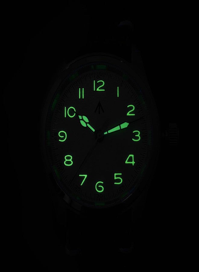 TACTICAL FROG ساعة تاكتيكال فروج ميليتادو ML08 VH31 العسكرية للرجال، مقاس 38 مم، زجاج ياقوتي مزدوج القبة، مقاومة للماء حتى 10 ضغط جوي، ساعة تناظرية للرجال والنساء، مينا أبيض وأصفر / سوار من الجلد الأسود - Image 5