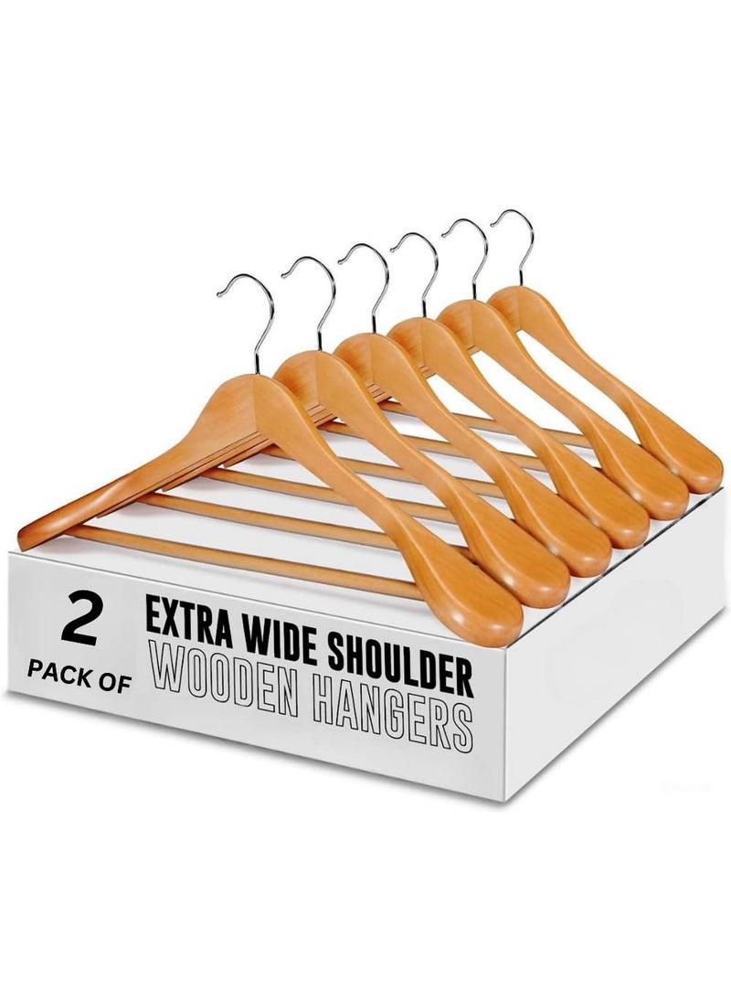 GRACIOUS MART GRACIOUS MART Wide Shoulder Wooden Coat Hangers SpaceSaving and NonSlip 360 Swivel Hook Solid Wood Coat Hangers for Dress Jacket Coat Sweater and Heavy Clothes Beige Pack of 2  - Image 1