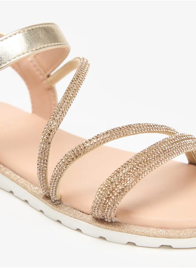 Celeste Girls' Embellished Flat Sandals with Hook and Loop Closure