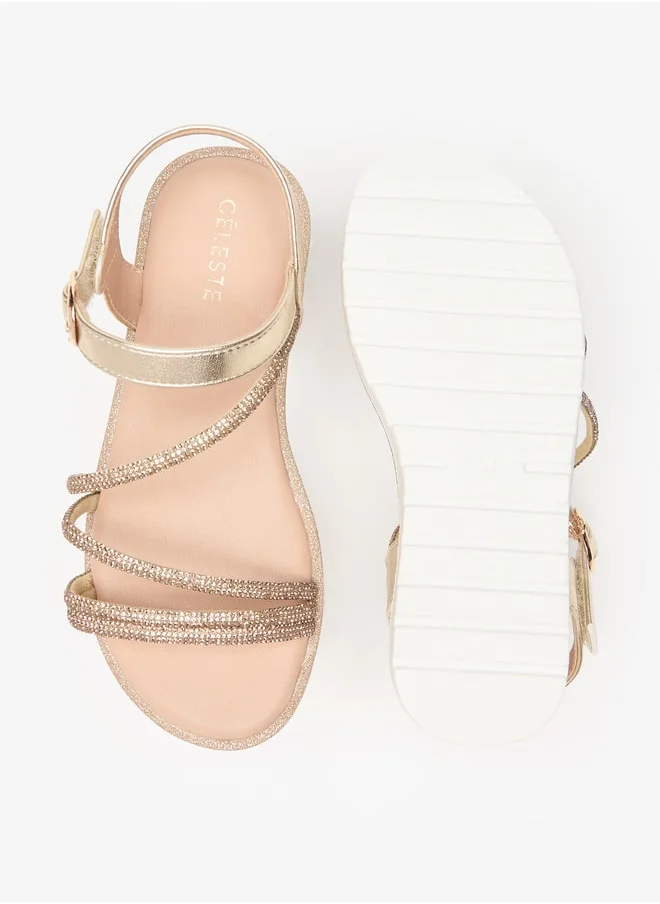 Celeste Girls' Embellished Flat Sandals with Hook and Loop Closure