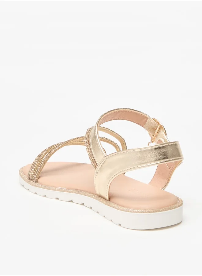 Celeste Girls' Embellished Flat Sandals with Hook and Loop Closure