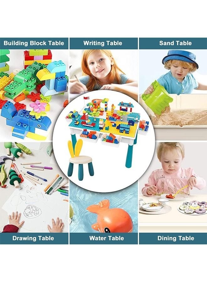 7-in-1 children's building block table and chair set, with 4 storage compartments and adjustable legs, 502 building block toys for children to eat, play, learn, water and sand table (left) - Image 2