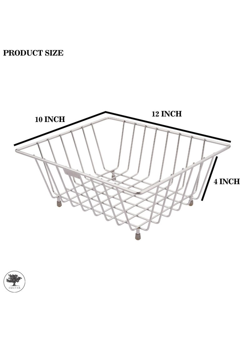 sulfar Stainless Steel Square Fruit/Vegetable Basket for Dining Table Fruits Washing Basket for Kitchen Steel Fruit & Vegetable Basket (Silver) Pack of 1  - Image 2