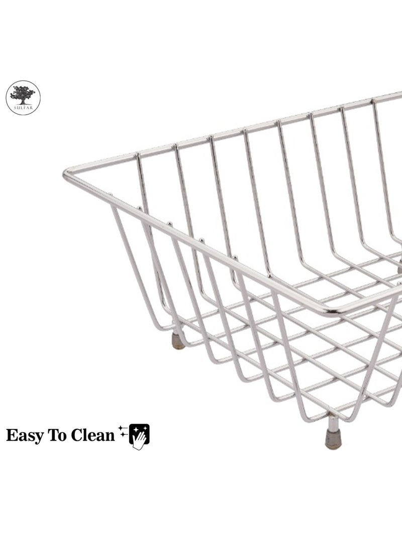 sulfar Stainless Steel Square Fruit/Vegetable Basket for Dining Table Fruits Washing Basket for Kitchen Steel Fruit & Vegetable Basket (Silver) Pack of 1  - Image 5