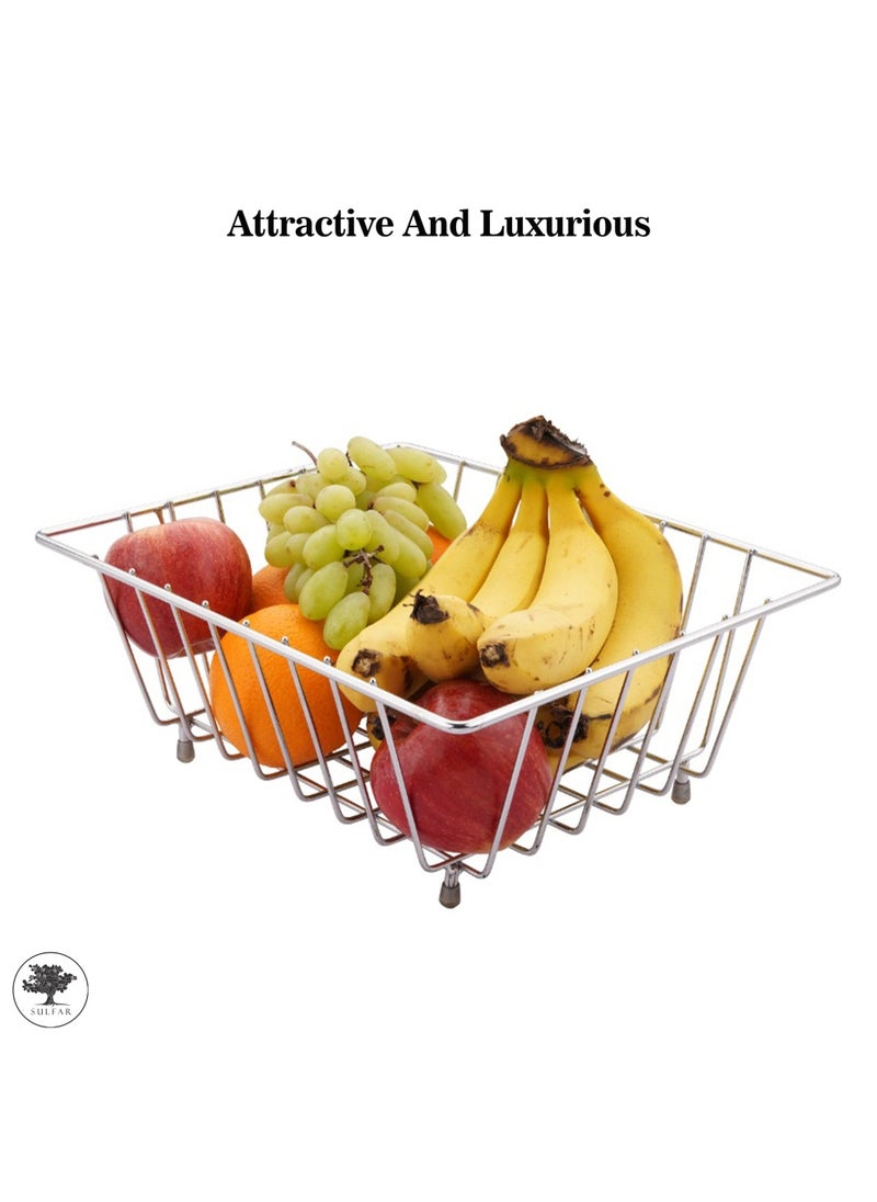 sulfar Stainless Steel Square Fruit/Vegetable Basket for Dining Table Fruits Washing Basket for Kitchen Steel Fruit & Vegetable Basket (Silver) Pack of 1  - Image 3