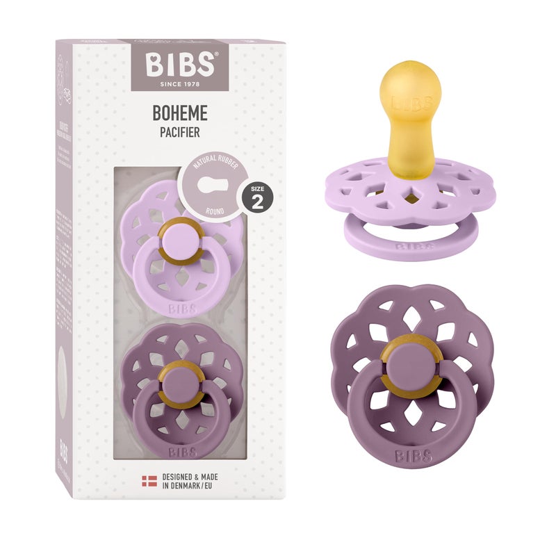 Bibs Pacifiers 6-18 Months | Boheme Collection 2-Pack | BPA-Free Round Nipple | Made in Denmark | Violet Sky/Mauve Color Pacifier - Image 1