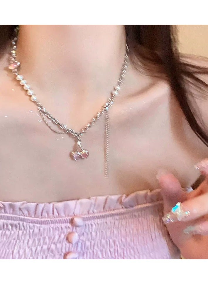 Goolsky Pink Cherry Bow Jewelry Set – Micro-Pave Zircon Ring, Earrings & Necklace, Sweet & Cool Feminine Aesthetic - Image 3