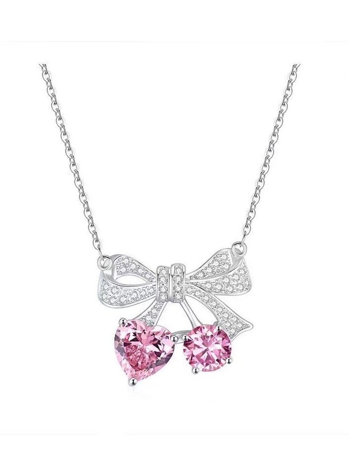 Goolsky Pink Cherry Bow Jewelry Set – Micro-Pave Zircon Ring, Earrings & Necklace, Sweet & Cool Feminine Aesthetic - Image 4