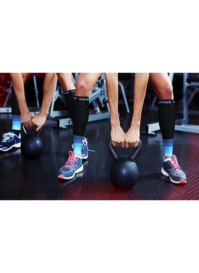 Physix Gear Sport - Compression Calf Sleeves Men & Women - Shin Splint Compression Sleeve 20-30mmhg, Best Footless Compression Socks for Achy Calf, Running, Nurses, Pregnancy, Post-Surgery Relief (1 Pair BLK-BLU S/M-M/L) - Image 1