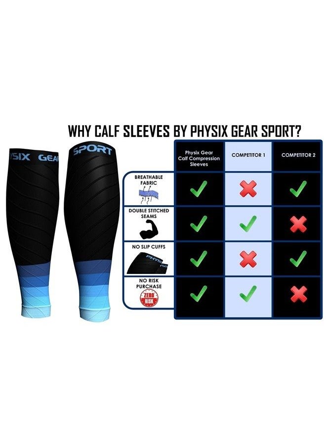 Physix Gear Sport - Compression Calf Sleeves Men & Women - Shin Splint Compression Sleeve 20-30mmhg, Best Footless Compression Socks for Achy Calf, Running, Nurses, Pregnancy, Post-Surgery Relief (1 Pair BLK-BLU S/M-M/L) - Image 1